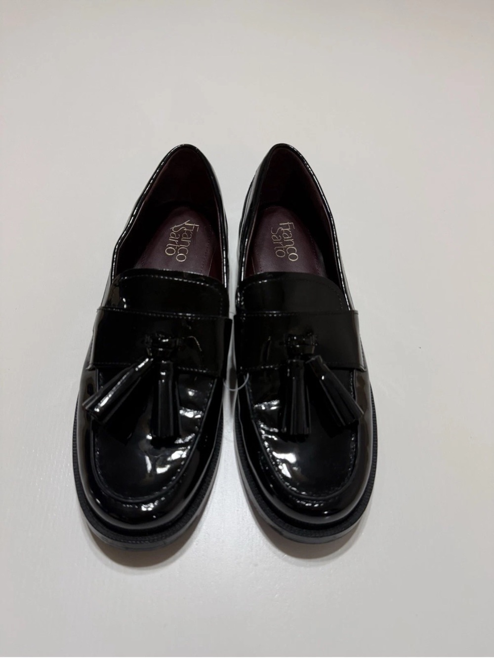 Franco Sarto Black Patent Tassel Loafers